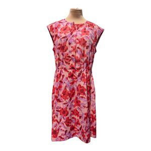 Joe Fresh Floral Henley Dress Women's Size Medium Classic Preppy Minimalist Pink
